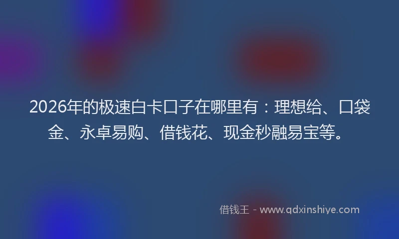 2026年的极速白卡口子在哪里有：理想给、口袋金、永卓易购、借钱花、现金秒融易宝等。