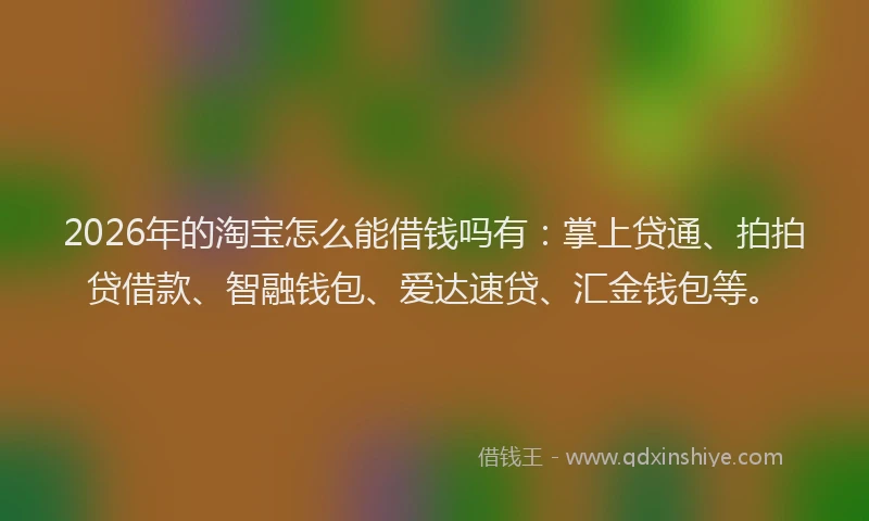 2026年的淘宝怎么能借钱吗有：掌上贷通、拍拍贷借款、智融钱包、爱达速贷、汇金钱包等。