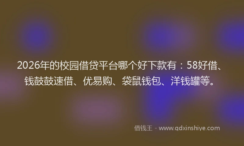 2026年的校园借贷平台哪个好下款有：58好借、钱鼓鼓速借、优易购、袋鼠钱包、洋钱罐等。