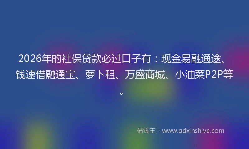 2026年的社保贷款必过口子有：现金易融通途、钱速借融通宝、萝卜租、万盛商城、小油菜P2P等。