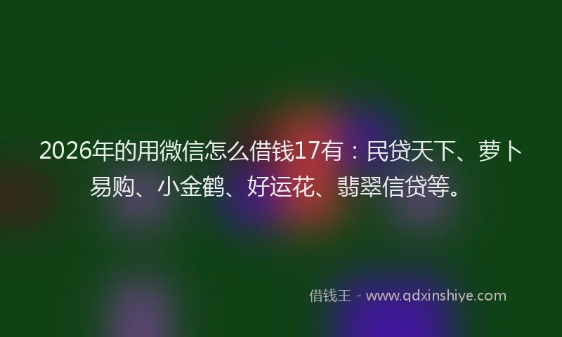 2026年的用微信怎么借钱17有：民贷天下、萝卜易购、小金鹤、好运花、翡翠信贷等。
