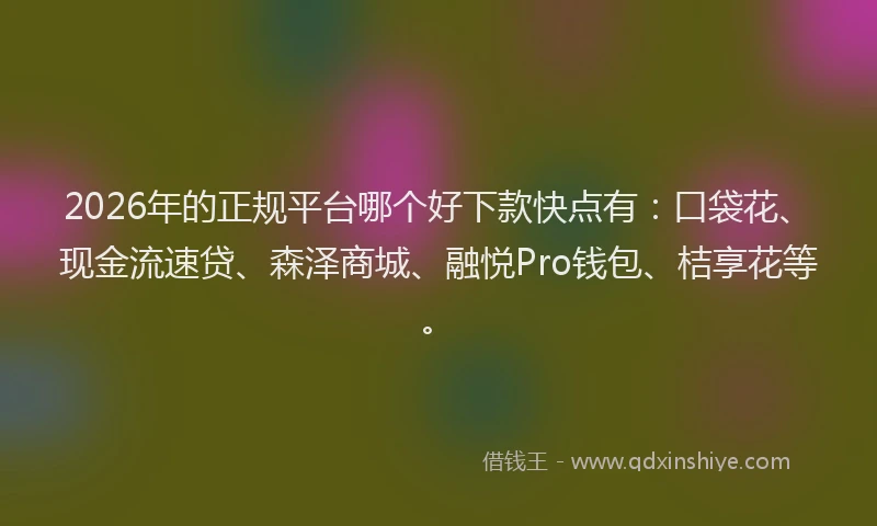 2026年的正规平台哪个好下款快点有：口袋花、现金流速贷、森泽商城、融悦Pro钱包、桔享花等。