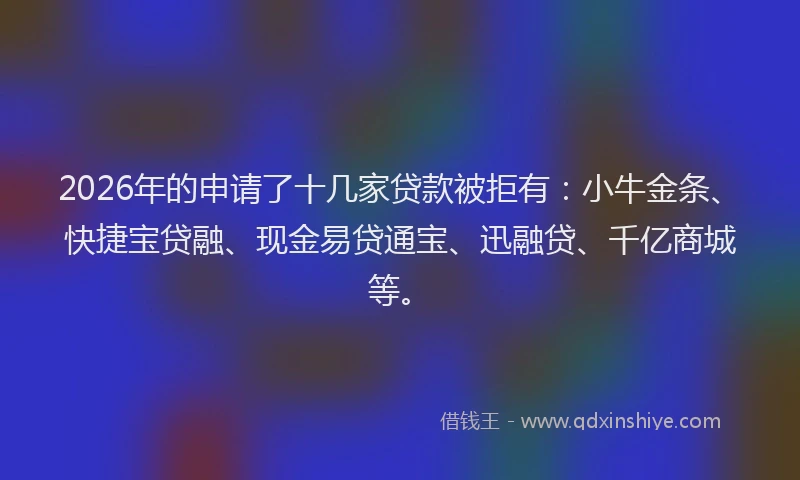 2026年的申请了十几家贷款被拒有：小牛金条、快捷宝贷融、现金易贷通宝、迅融贷、千亿商城等。