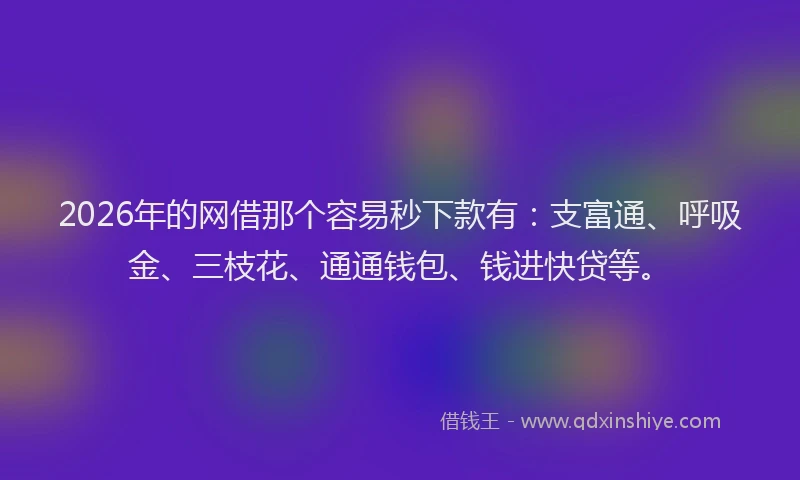 2026年的网借那个容易秒下款有：支富通、呼吸金、三枝花、通通钱包、钱进快贷等。