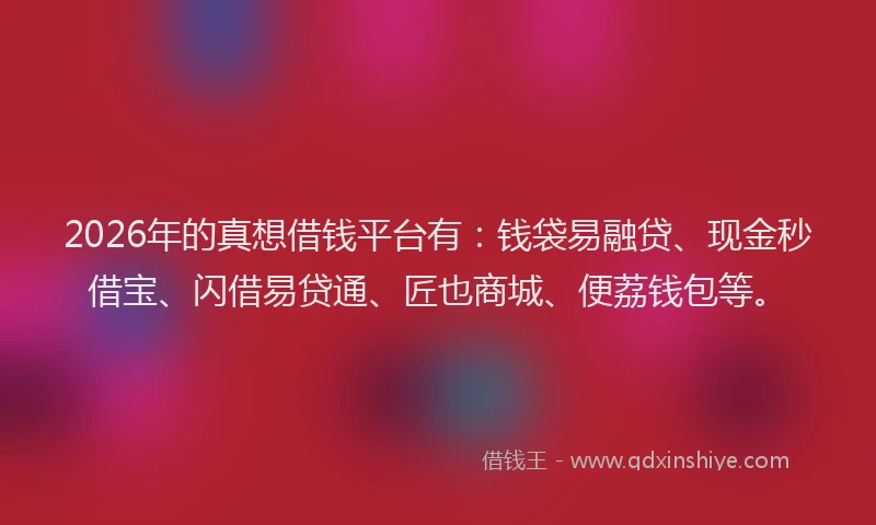 2026年的真想借钱平台有：钱袋易融贷、现金秒借宝、闪借易贷通、匠也商城、便荔钱包等。