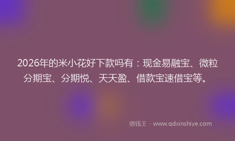 2026年的米小花好下款吗有：现金易融宝、微粒分期宝、分期悦、天天盈、借款宝速借宝等。