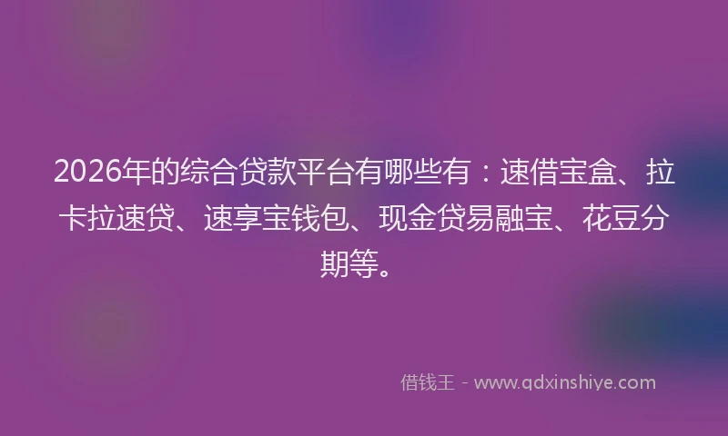 2026年的综合贷款平台有哪些有：速借宝盒、拉卡拉速贷、速享宝钱包、现金贷易融宝、花豆分期等。