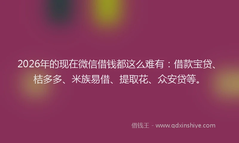 2026年的现在微信借钱都这么难有：借款宝贷、桔多多、米族易借、提取花、众安贷等。