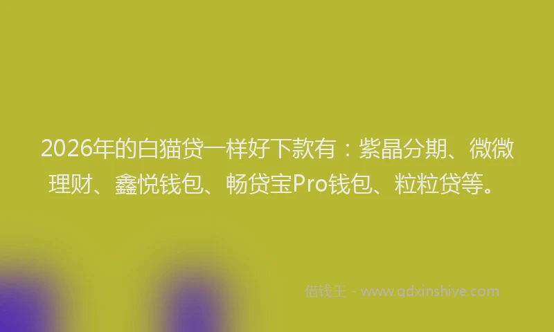 2026年的白猫贷一样好下款有：紫晶分期、微微理财、鑫悦钱包、畅贷宝Pro钱包、粒粒贷等。