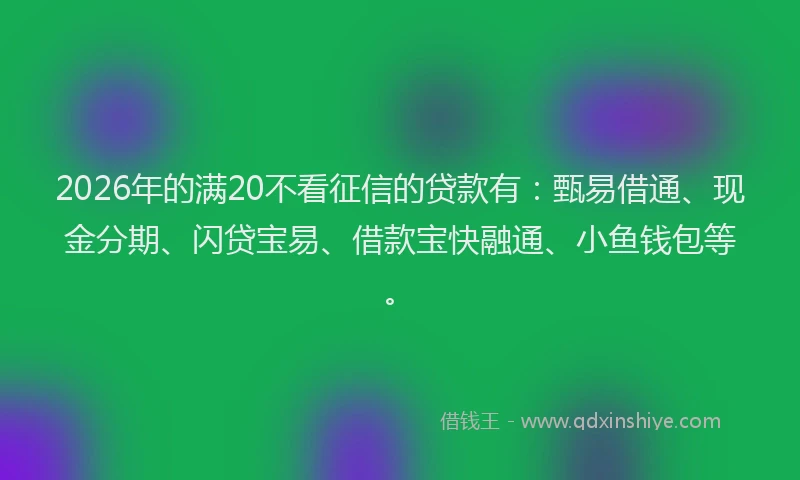 2026年的满20不看征信的贷款有：甄易借通、现金分期、闪贷宝易、借款宝快融通、小鱼钱包等。