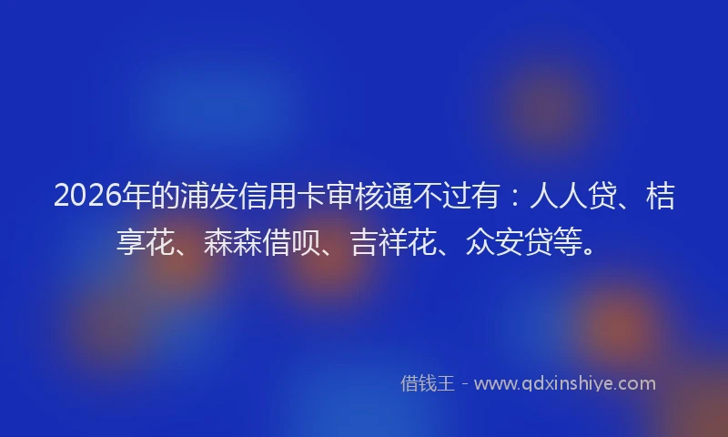 2026年的浦发信用卡审核通不过有：人人贷、桔享花、森森借呗、吉祥花、众安贷等。