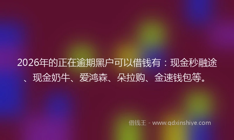 2026年的正在逾期黑户可以借钱有：现金秒融途、现金奶牛、爱鸿森、朵拉购、金速钱包等。
