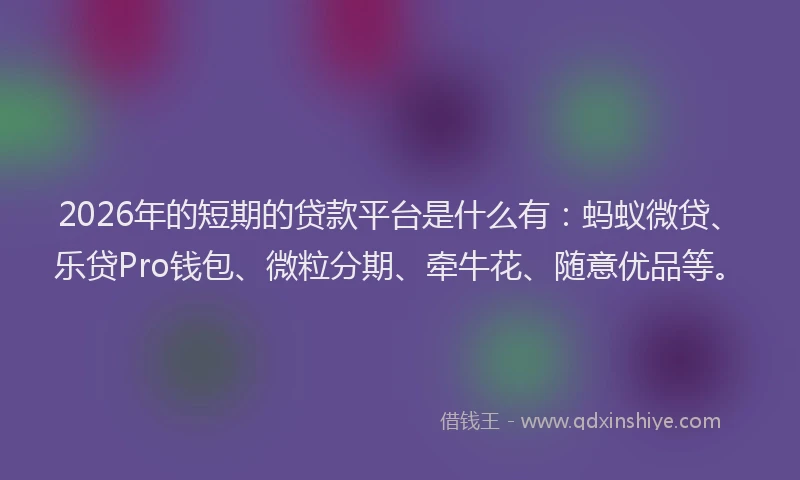 2026年的短期的贷款平台是什么有：蚂蚁微贷、乐贷Pro钱包、微粒分期、牵牛花、随意优品等。