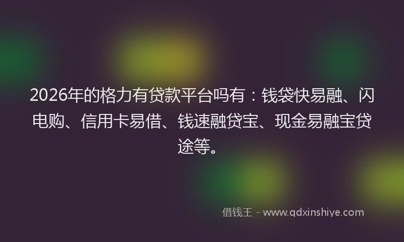 2026年的格力有贷款平台吗有：钱袋快易融、闪电购、信用卡易借、钱速融贷宝、现金易融宝贷途等。