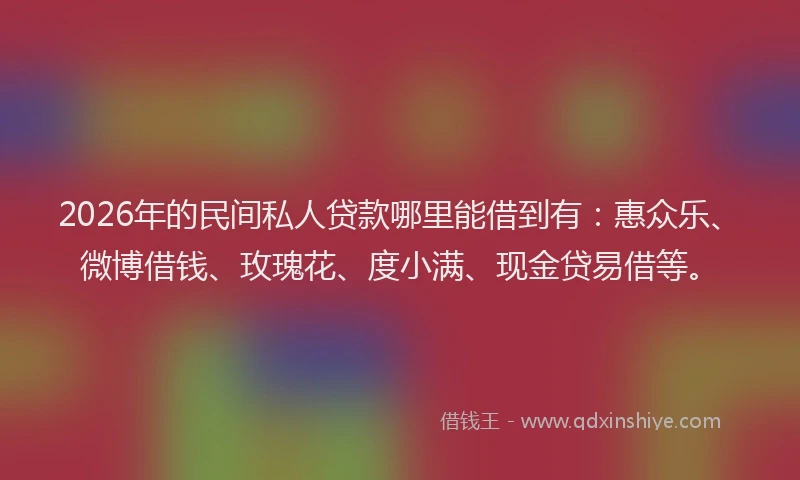 2026年的民间私人贷款哪里能借到有：惠众乐、微博借钱、玫瑰花、度小满、现金贷易借等。