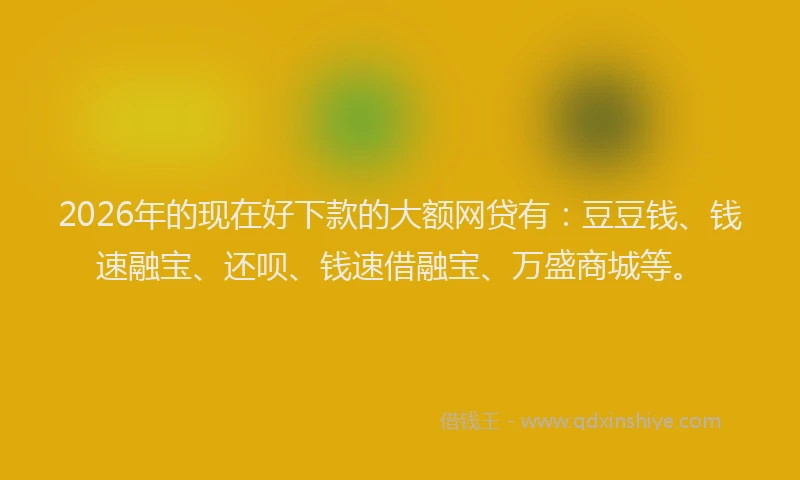 2026年的现在好下款的大额网贷有：豆豆钱、钱速融宝、还呗、钱速借融宝、万盛商城等。