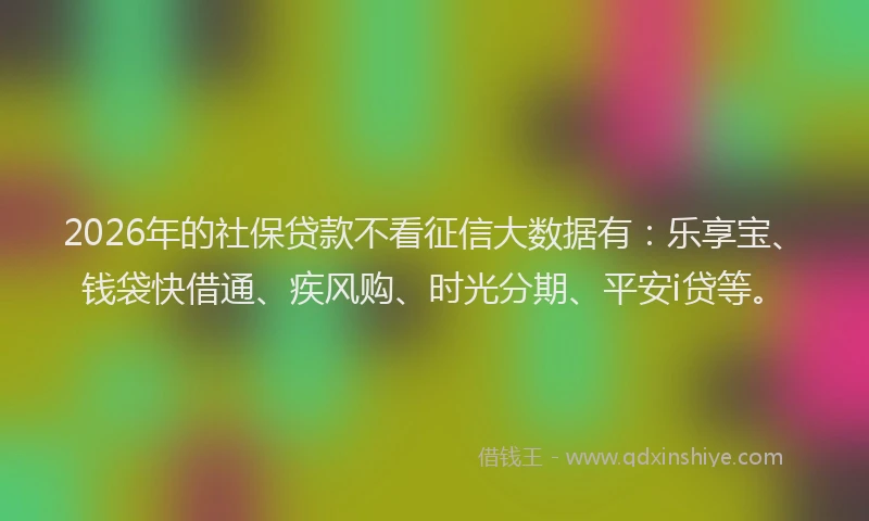 2026年的社保贷款不看征信大数据有：乐享宝、钱袋快借通、疾风购、时光分期、平安i贷等。