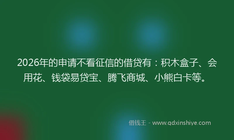 2026年的申请不看征信的借贷有：积木盒子、会用花、钱袋易贷宝、腾飞商城、小熊白卡等。