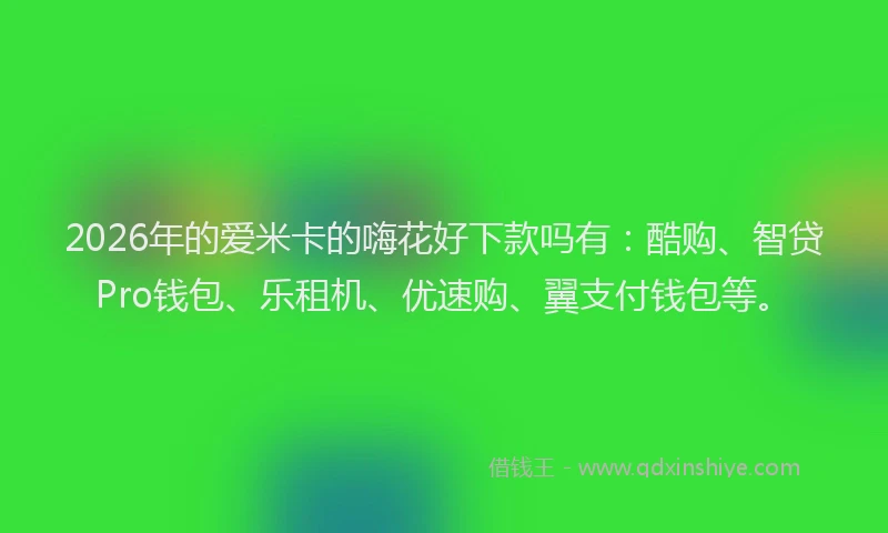 2026年的爱米卡的嗨花好下款吗有：酷购、智贷Pro钱包、乐租机、优速购、翼支付钱包等。