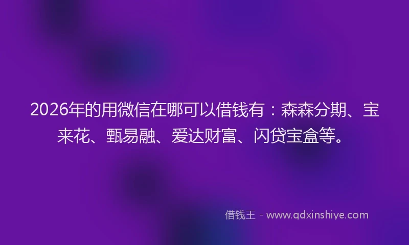2026年的用微信在哪可以借钱有：森森分期、宝来花、甄易融、爱达财富、闪贷宝盒等。