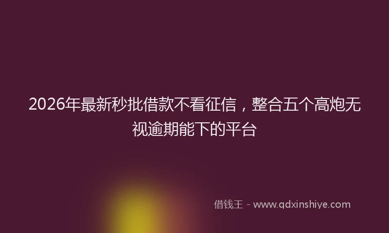 2026年最新秒批借款不看征信，整合五个高炮无视逾期能下的平台