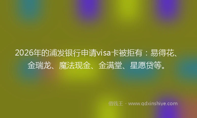2026年的浦发银行申请visa卡被拒有：易得花、金瑞龙、魔法现金、金满堂、星愿贷等。