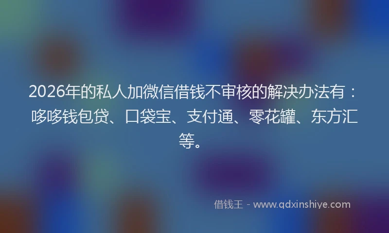 2026年的私人加微信借钱不审核的解决办法有：哆哆钱包贷、口袋宝、支付通、零花罐、东方汇等。