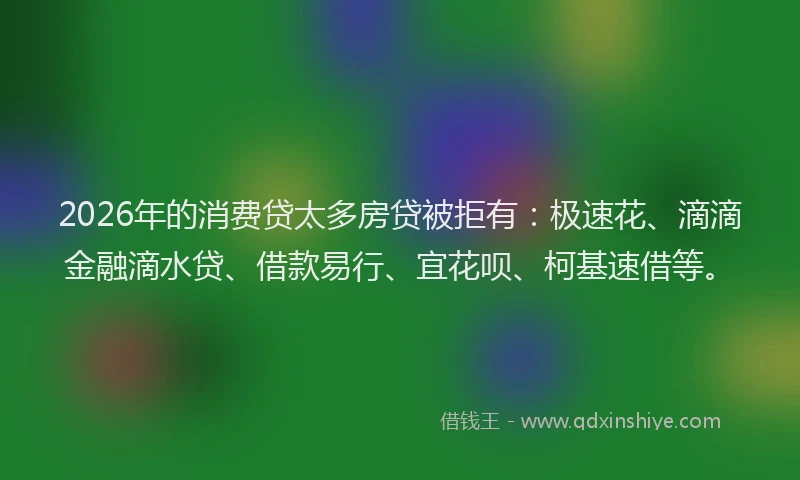2026年的消费贷太多房贷被拒有：极速花、滴滴金融滴水贷、借款易行、宜花呗、柯基速借等。