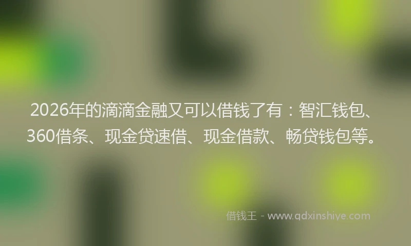 2026年的滴滴金融又可以借钱了有：智汇钱包、360借条、现金贷速借、现金借款、畅贷钱包等。
