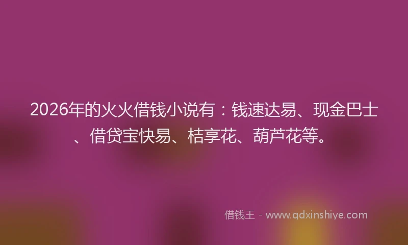 2026年的火火借钱小说有：钱速达易、现金巴士、借贷宝快易、桔享花、葫芦花等。