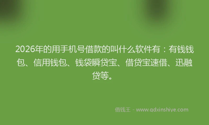 2026年的用手机号借款的叫什么软件有：有钱钱包、信用钱包、钱袋瞬贷宝、借贷宝速借、迅融贷等。