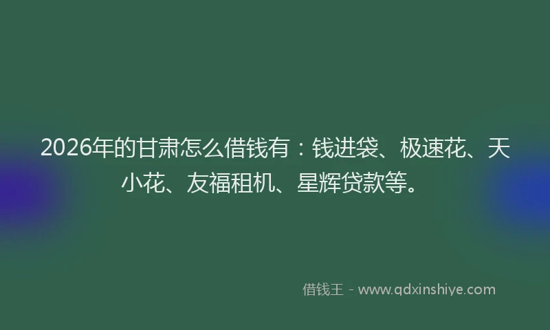 2026年的甘肃怎么借钱有：钱进袋、极速花、天小花、友福租机、星辉贷款等。