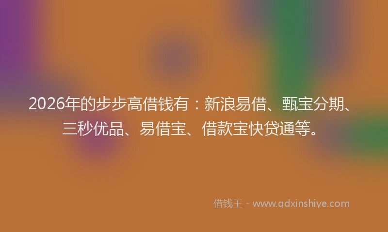 2026年的步步高借钱有：新浪易借、甄宝分期、三秒优品、易借宝、借款宝快贷通等。