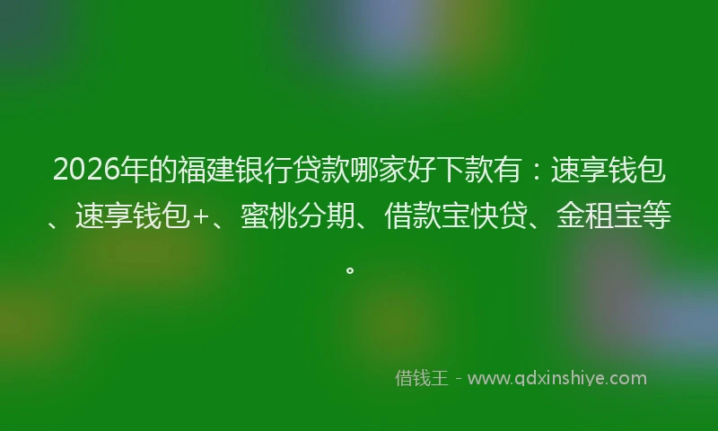 2026年的福建银行贷款哪家好下款有：速享钱包、速享钱包+、蜜桃分期、借款宝快贷、金租宝等。
