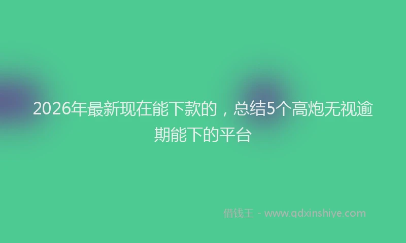 2026年最新现在能下款的，总结5个高炮无视逾期能下的平台