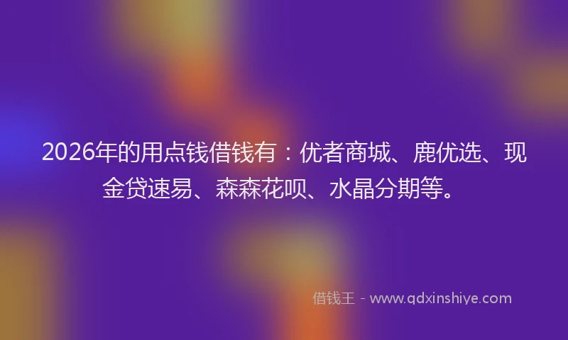 2026年的用点钱借钱有：优者商城、鹿优选、现金贷速易、森森花呗、水晶分期等。