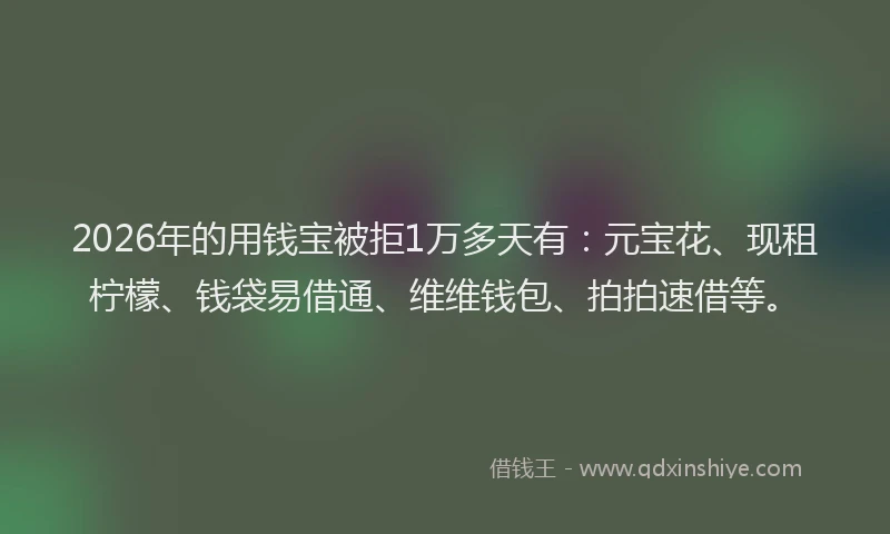 2026年的用钱宝被拒1万多天有：元宝花、现租柠檬、钱袋易借通、维维钱包、拍拍速借等。