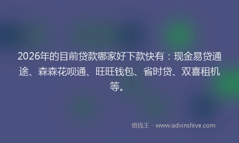 2026年的目前贷款哪家好下款快有：现金易贷通途、森森花呗通、旺旺钱包、省时贷、双喜租机等。