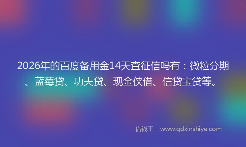 2026年的百度备用金14天查征信吗有：微粒分期、蓝莓贷、功夫贷、现金侠借、信贷宝贷等。