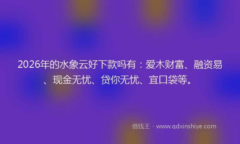 2026年的水象云好下款吗有：爱木财富、融资易、现金无忧、贷你无忧、宜口袋等。