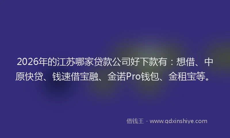 2026年的江苏哪家贷款公司好下款有：想借、中原快贷、钱速借宝融、金诺Pro钱包、金租宝等。