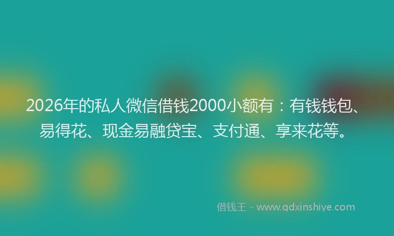 2026年的私人微信借钱2000小额有：有钱钱包、易得花、现金易融贷宝、支付通、享来花等。