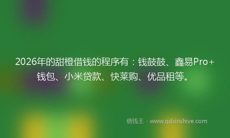 2026年的甜橙借钱的程序有：钱鼓鼓、鑫易Pro+钱包、小米贷款、快莱购、优品租等。