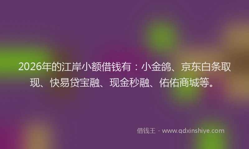 2026年的江岸小额借钱有：小金鸽、京东白条取现、快易贷宝融、现金秒融、佑佑商城等。