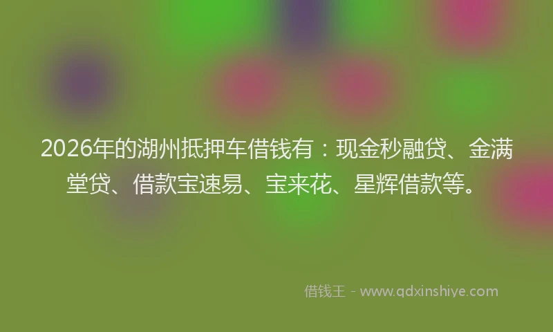 2026年的湖州抵押车借钱有：现金秒融贷、金满堂贷、借款宝速易、宝来花、星辉借款等。