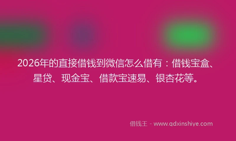 2026年的直接借钱到微信怎么借有：借钱宝盒、星贷、现金宝、借款宝速易、银杏花等。