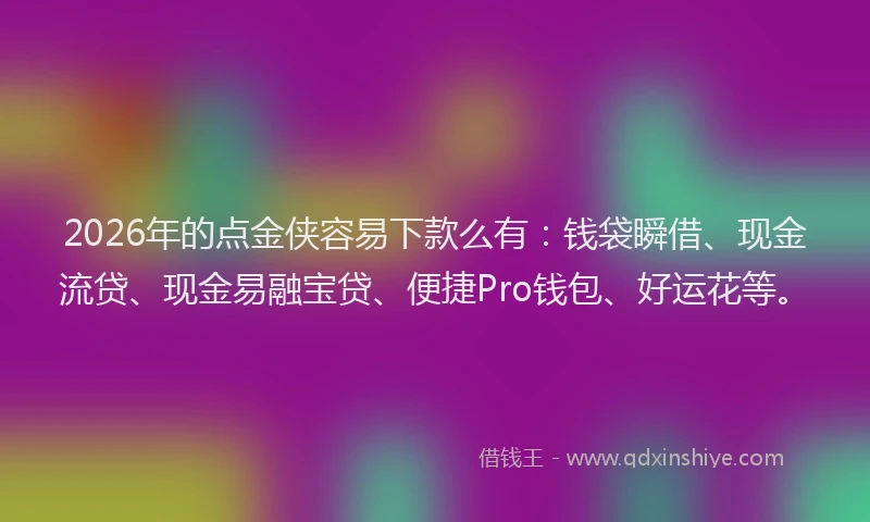 2026年的点金侠容易下款么有：钱袋瞬借、现金流贷、现金易融宝贷、便捷Pro钱包、好运花等。