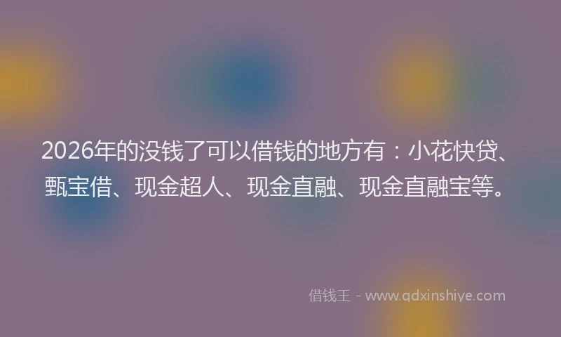 2026年的没钱了可以借钱的地方有：小花快贷、甄宝借、现金超人、现金直融、现金直融宝等。