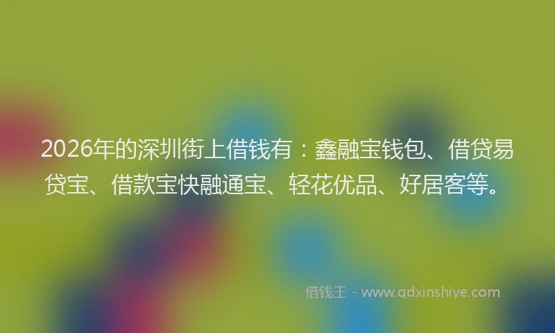 2026年的深圳街上借钱有：鑫融宝钱包、借贷易贷宝、借款宝快融通宝、轻花优品、好居客等。