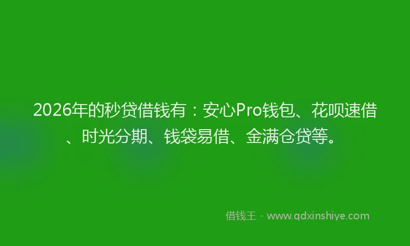 2026年的秒贷借钱有：安心Pro钱包、花呗速借、时光分期、钱袋易借、金满仓贷等。